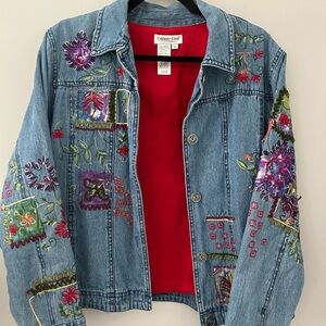 Coldwater Creek Blue Embroidered Jean Jacket
